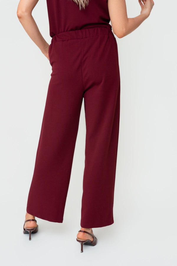 Carraig Donn Burgundy Scuba High Waisted Trousers by Pala D'oro