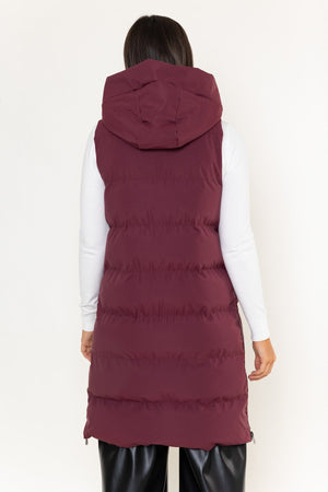Carraig Donn Burgundy Shell Longline Quilted Hooded Gilet