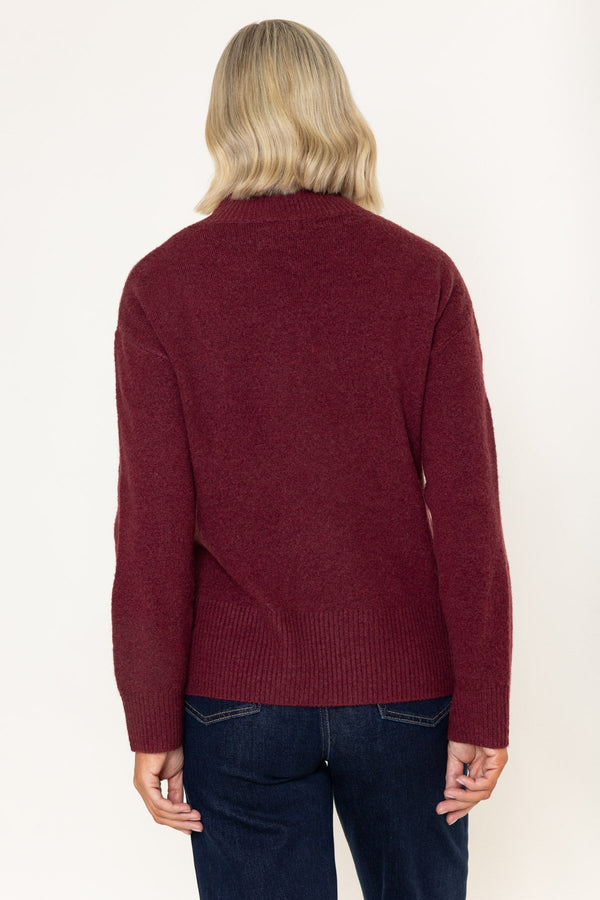 Carraig Donn Burgundy Soft Touch Knit Side Button Detail Jumper