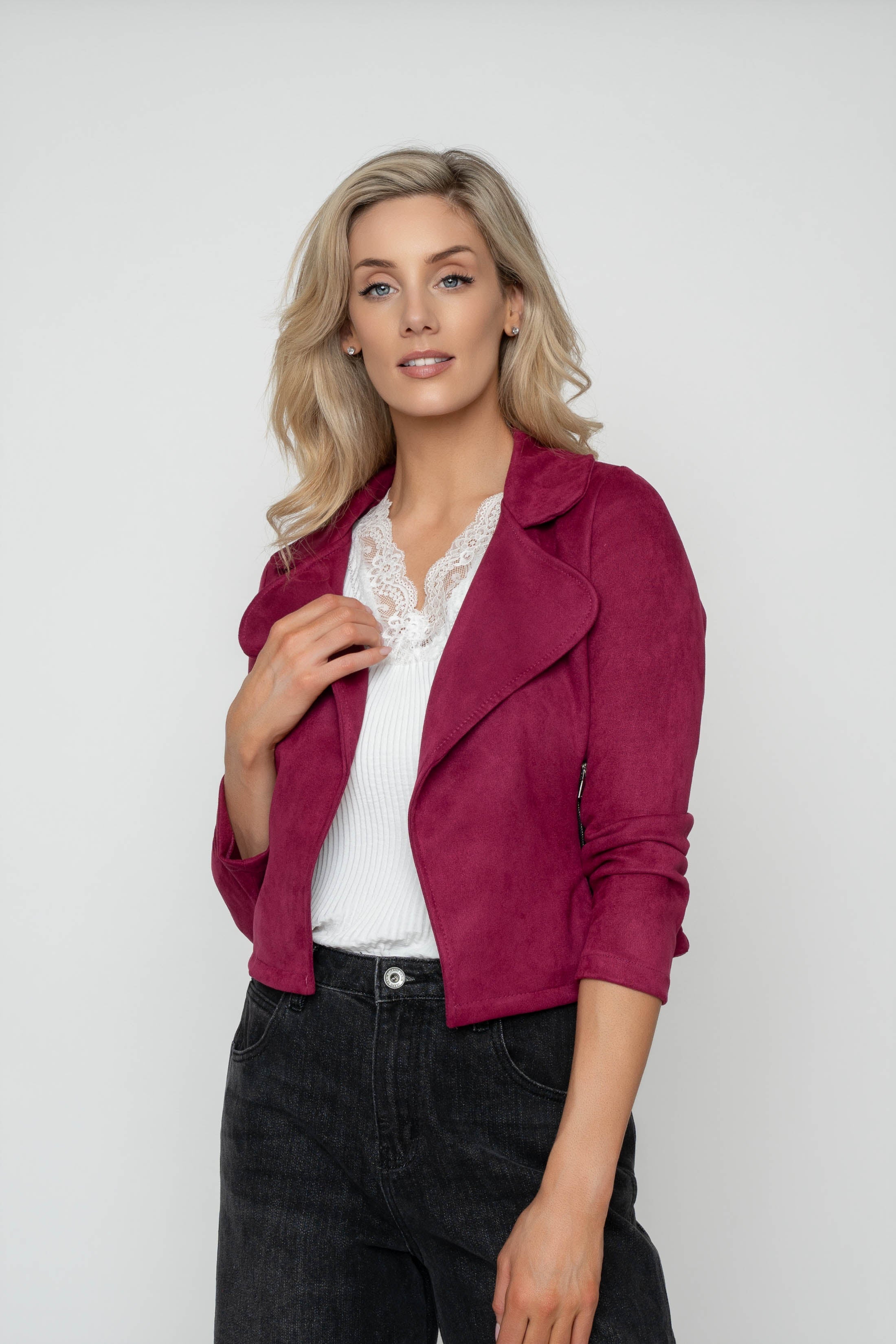 Burgundy Suede Cropped Cover Up Jacket