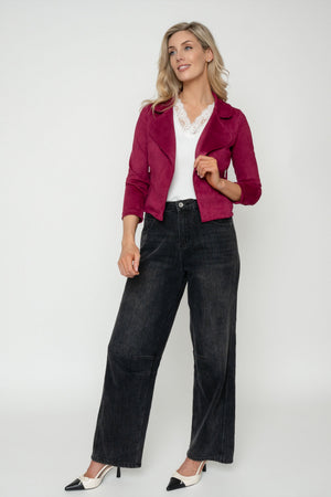 Carraig Donn Burgundy Suede Cropped Cover Up Jacket