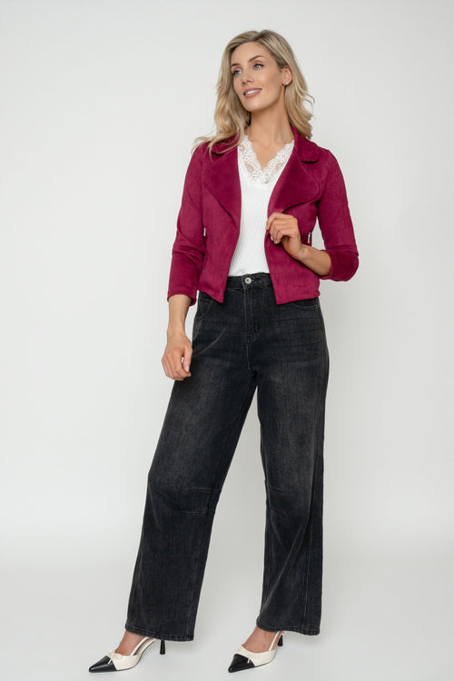 Carraig Donn Burgundy Suede Cropped Cover Up Jacket