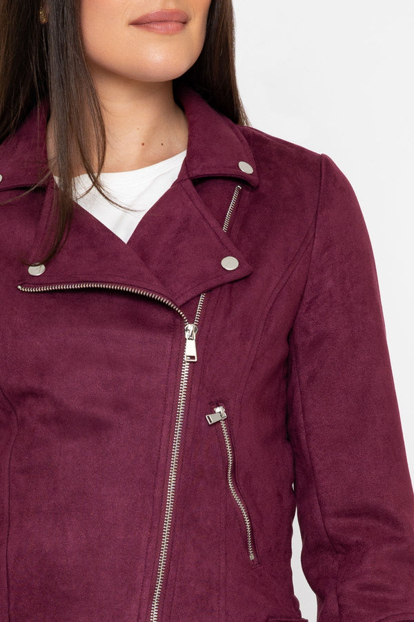 Carraig Donn Burgundy Suedette Regular Fit Biker Asymmetric Zip Long Sleeve Jacket