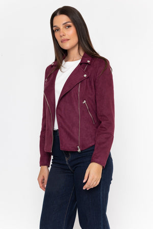 Carraig Donn Burgundy Suedette Regular Fit Biker Asymmetric Zip Long Sleeve Jacket