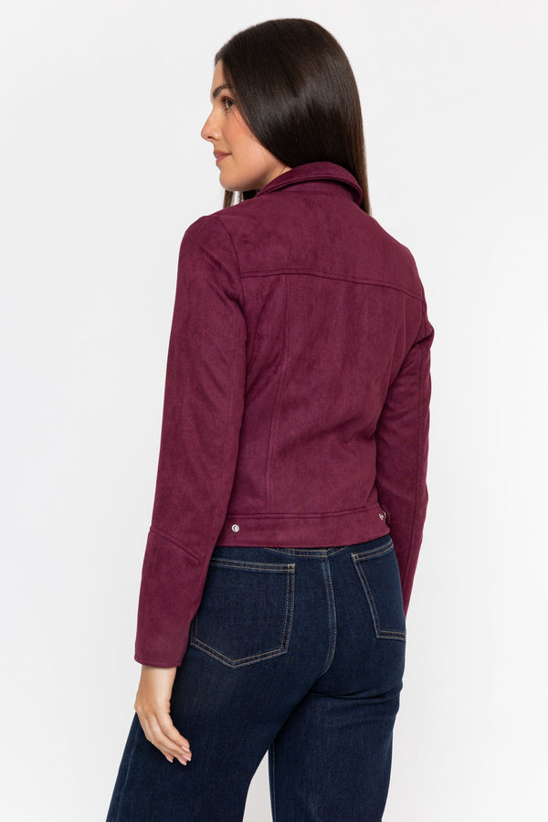 Carraig Donn Burgundy Suedette Regular Fit Biker Asymmetric Zip Long Sleeve Jacket