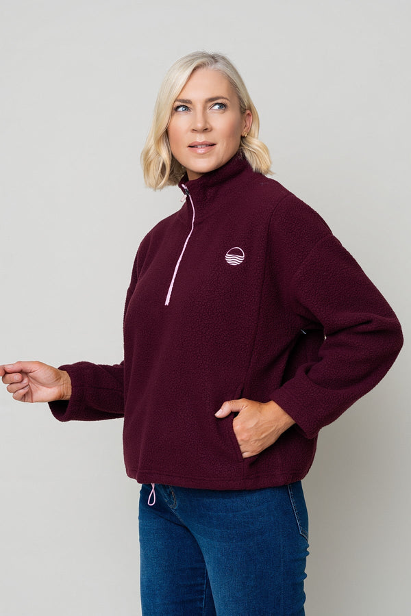 Carraig Donn Burgundy Teddy Fleece With Contrast Zip