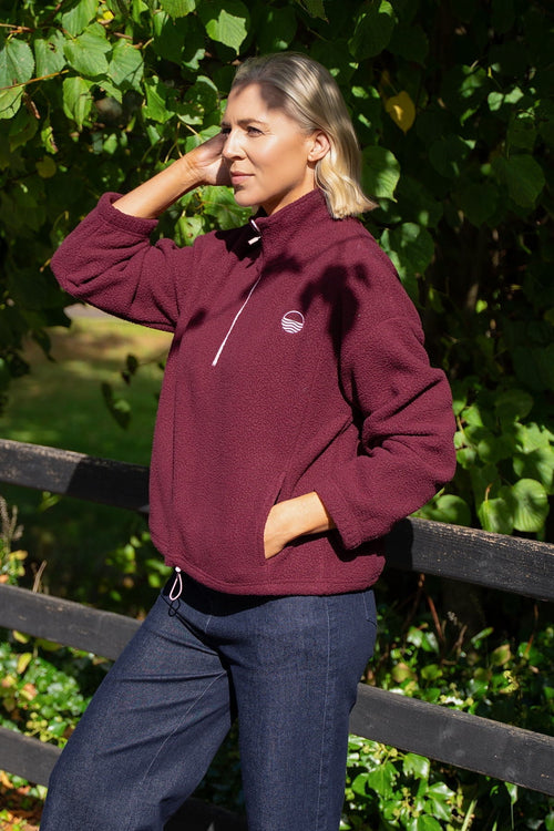 Burgundy Teddy Contrast Zip Fleece