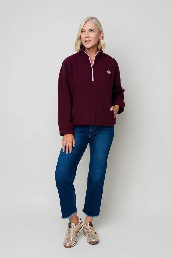 Carraig Donn Burgundy Teddy Fleece With Contrast Zip