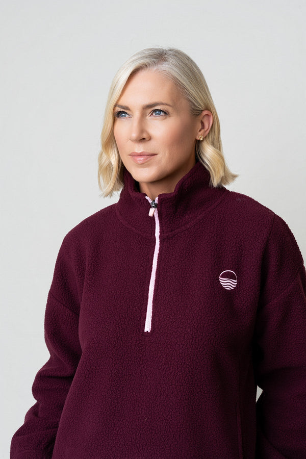 Carraig Donn Burgundy Teddy Fleece With Contrast Zip