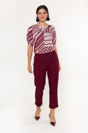 Carraig Donn Burgundy Textured High Waisted Cropped Slim Trousers