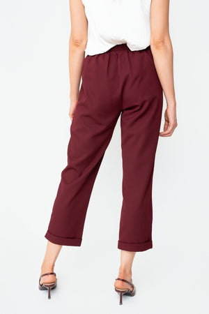 Carraig Donn Burgundy Textured High Waisted Cropped Slim Trousers