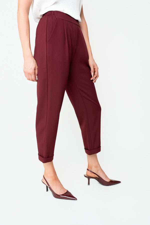 Carraig Donn Burgundy Textured High Waisted Cropped Slim Trousers