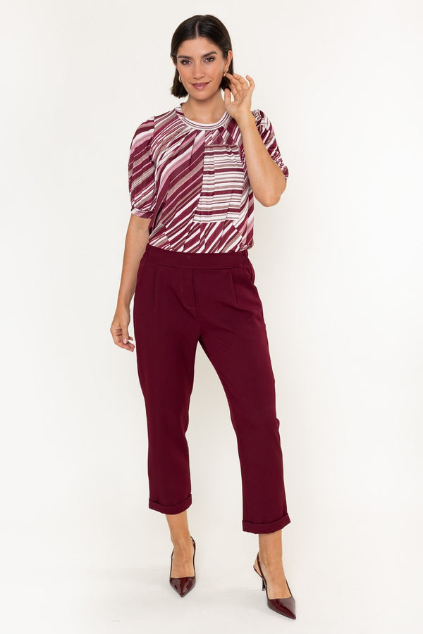 Carraig Donn Burgundy Textured High Waisted Cropped Slim Trousers