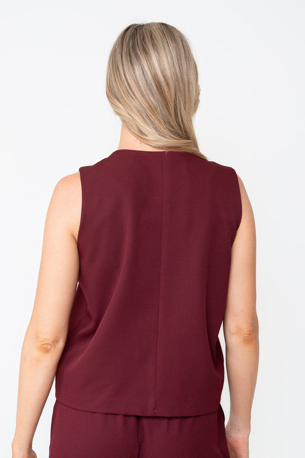 Carraig Donn Burgundy Textured Round Neck Button Front Waistcoat