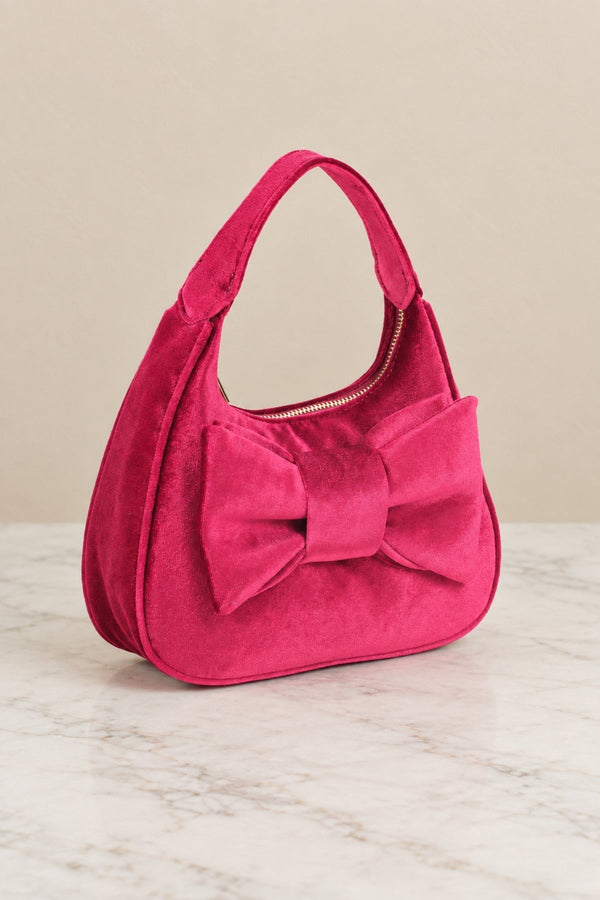 Carraig Donn Burgundy Velvet Bow Detail Mini Hobo Bag