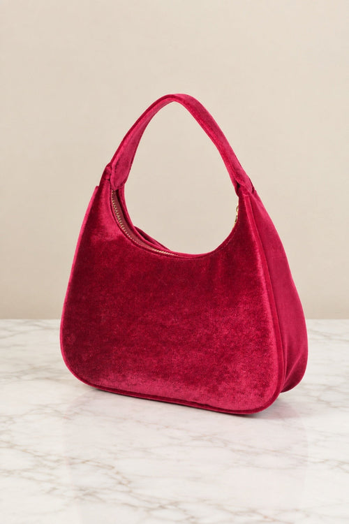 Carraig Donn Burgundy Velvet Bow Detail Mini Hobo Bag