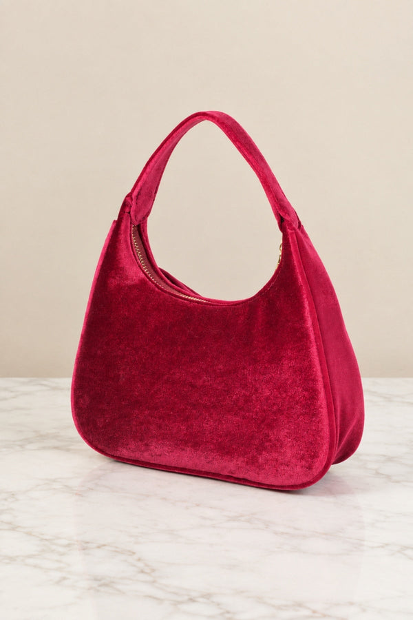 Carraig Donn Burgundy Velvet Bow Detail Mini Hobo Bag