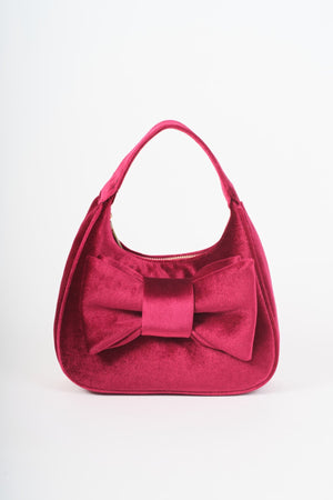 Carraig Donn Burgundy Velvet Bow Detail Mini Hobo Bag