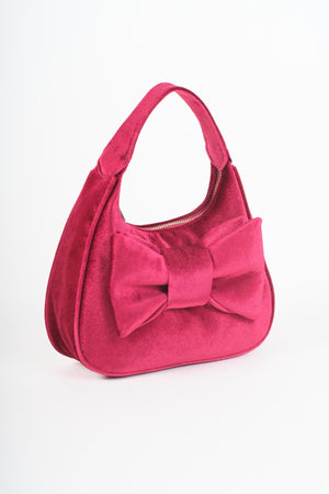 Carraig Donn Burgundy Velvet Bow Detail Mini Hobo Bag