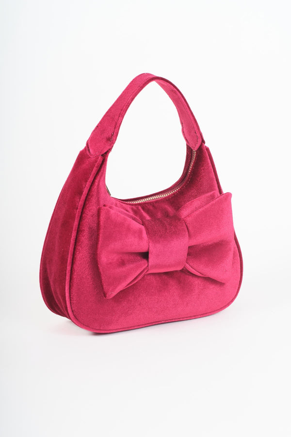Carraig Donn Burgundy Velvet Bow Detail Mini Hobo Bag