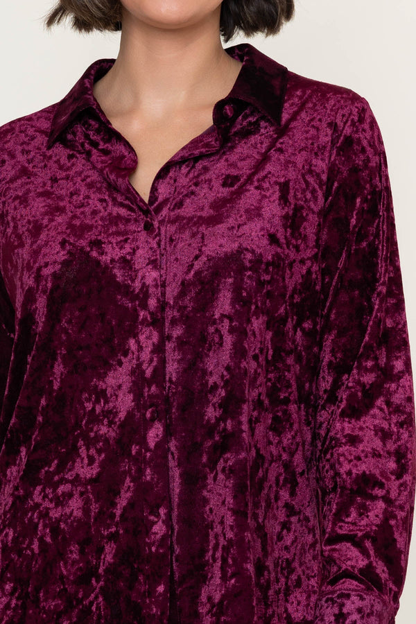 Carraig Donn Burgundy Velvet Long Sleeve Shirt