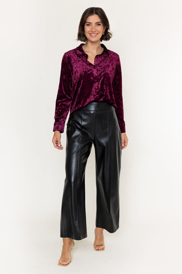 Carraig Donn Burgundy Velvet Long Sleeve Shirt
