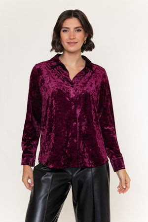 Carraig Donn Burgundy Velvet Long Sleeve Shirt