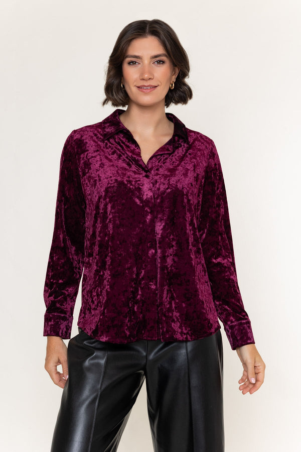 Carraig Donn Burgundy Velvet Long Sleeve Shirt