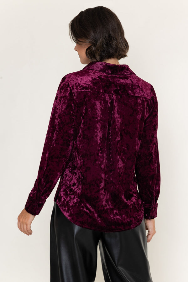 Carraig Donn Burgundy Velvet Long Sleeve Shirt
