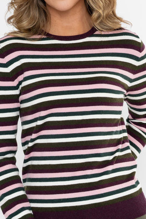 Carraig Donn Burgundy Viscose Blend Regular Fit Striped Long Sleeve Jumper