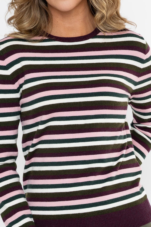 Carraig Donn Burgundy Viscose Blend Regular Fit Striped Long Sleeve Jumper