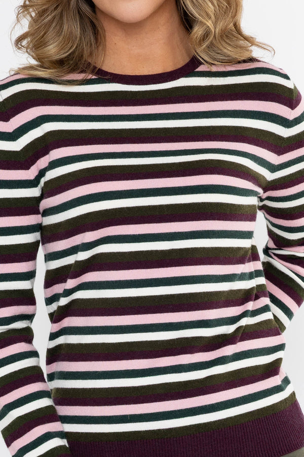 Carraig Donn Burgundy Viscose Blend Regular Fit Striped Long Sleeve Jumper