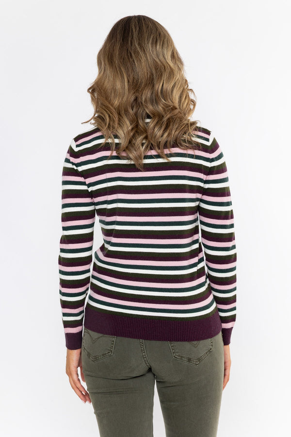 Carraig Donn Burgundy Viscose Blend Regular Fit Striped Long Sleeve Jumper