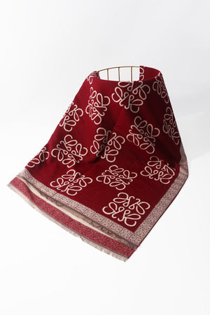 Carraig Donn Burgundy Viscose Interlocking Monogram Check Scarf