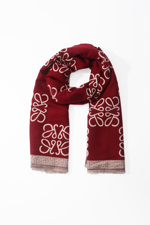 Burgundy Viscose Interlocking Monogram Check Scarf