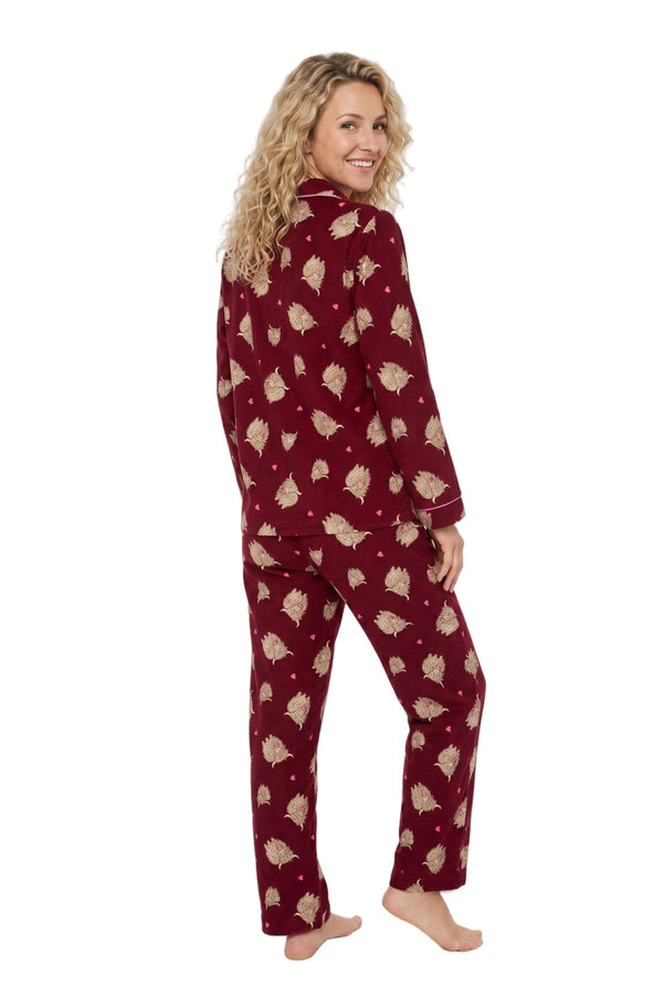 Carraig Donn Burgundy Wincey Cotton Highland Cow Print Long Sleeve Pyjama Set