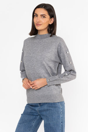 Carraig Donn Button Sleeve Knit Grey