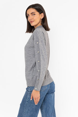 Carraig Donn Button Sleeve Knit Grey