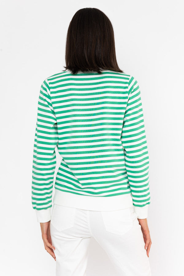 Carraig Donn Button Stripe Sweatshirt in Green