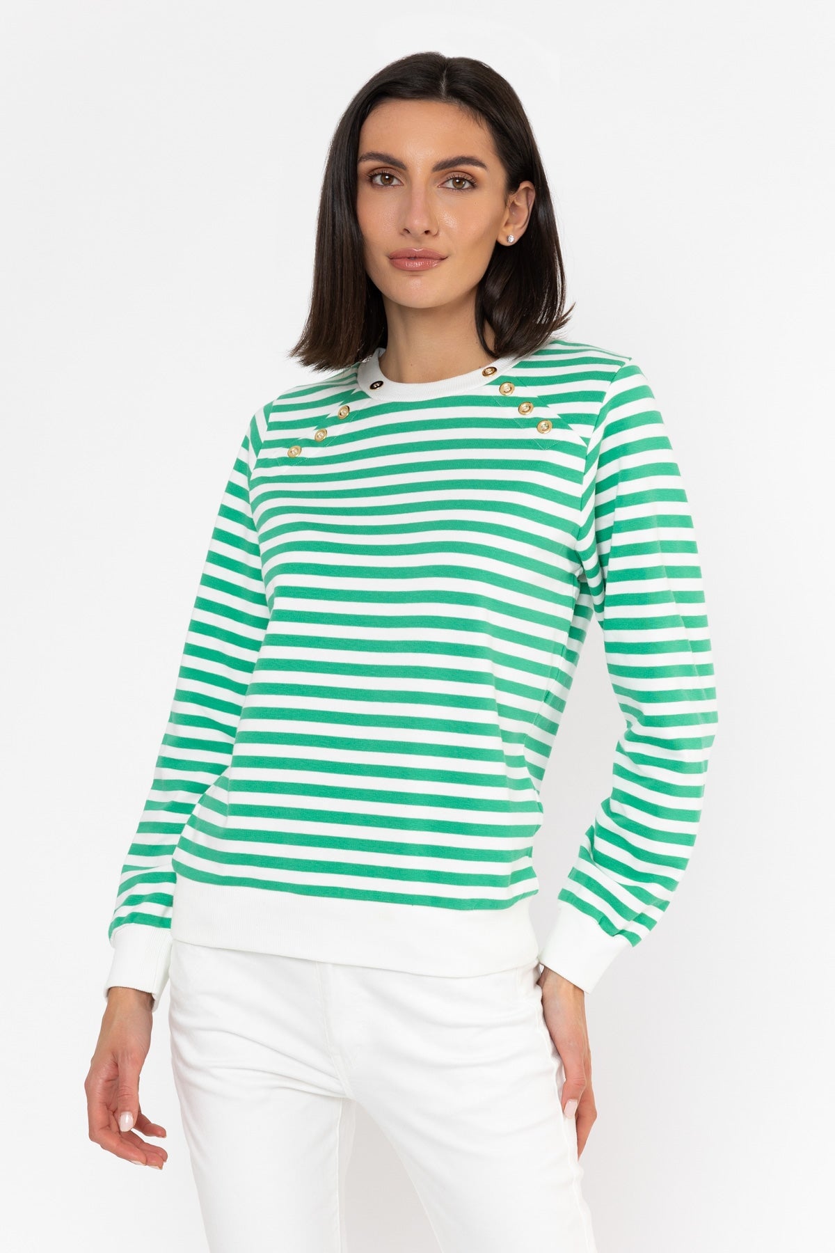 Button Stripe Sweatshirt in Green