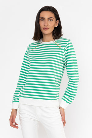 Carraig Donn Button Stripe Sweatshirt in Green