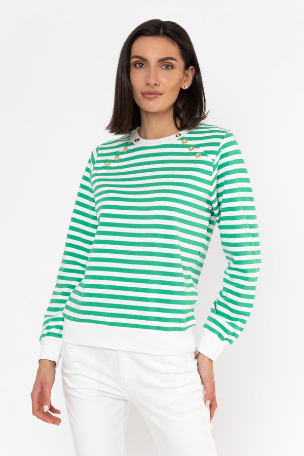 Carraig Donn Button Stripe Sweatshirt in Green