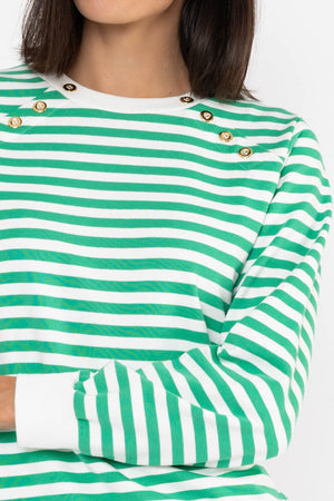 Carraig Donn Button Stripe Sweatshirt in Green