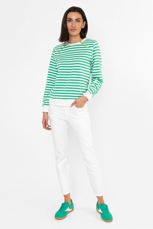 Carraig Donn Button Stripe Sweatshirt in Green