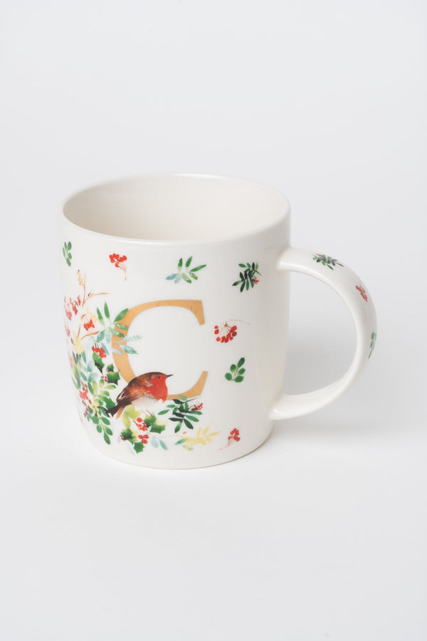 Carraig Donn C Christmas Robin Leaf New Bone China Alphabet Mug