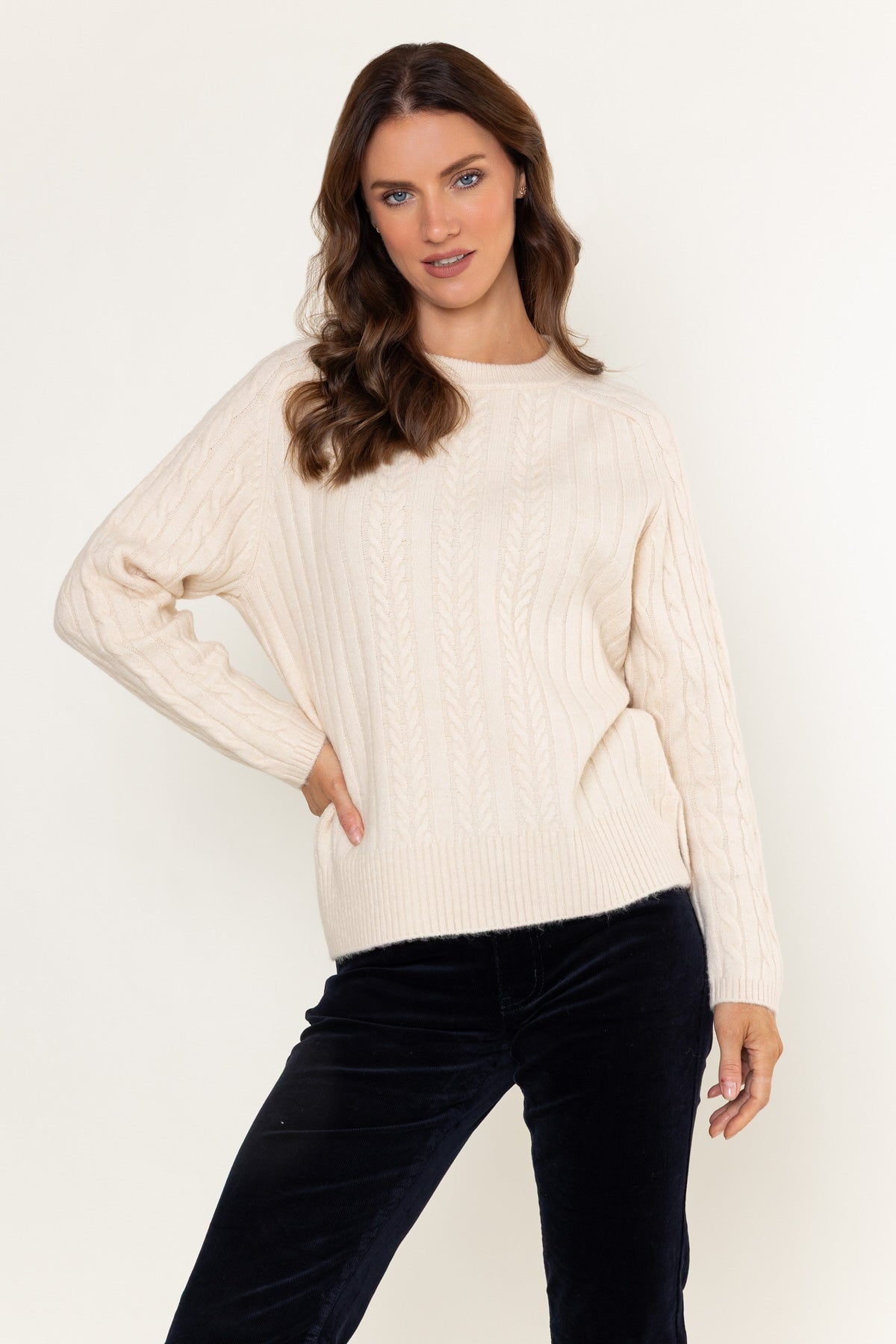 Cream Cable Knit Crew Neck Jumper