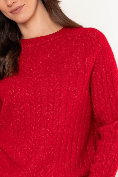 Carraig Donn Cable Knit Crew Red