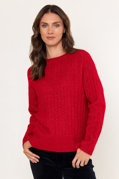 Red Cable Knit Crew Neck Jumper