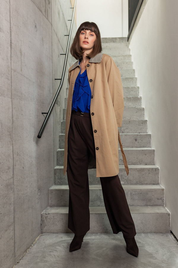 Carraig Donn Camel Cotton Regular Fit Belted Check Lined Trench Coat