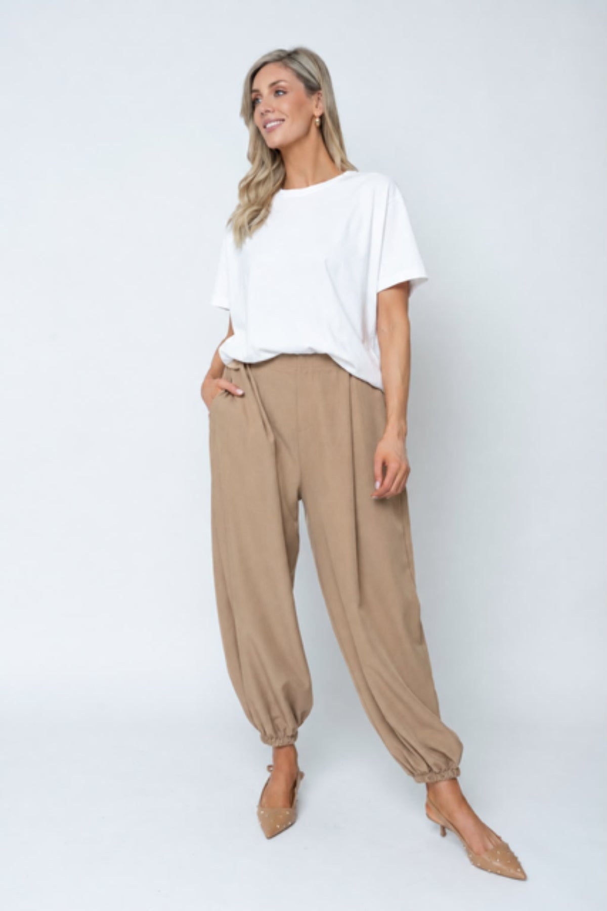 Camel High Waisted Cuffed Hem Trousers